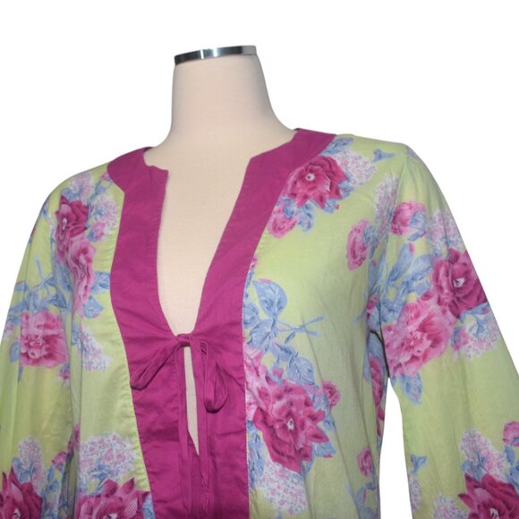 ViX Paula Hermanny Floral Cover-up Tunic Top Caftan Cotton M - Picture 2 of 9